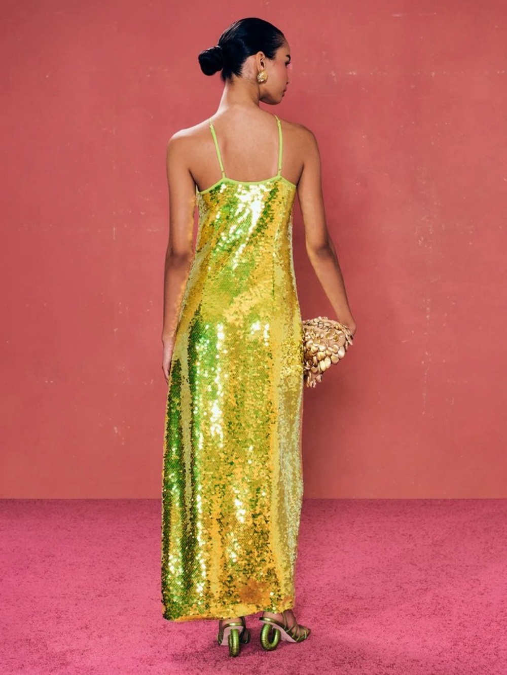 Cult Gaia NWT Lily Crisscross-Strap Sequin Maxi Dress in Acid Fern Green Medium - Picture 3 of 11